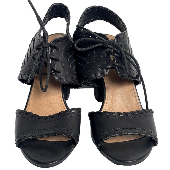 Restricted Heels‎ Sandals Black Open Peep Toe Lace Up Block Heel Womens 6.5 - Picture 1 of 8